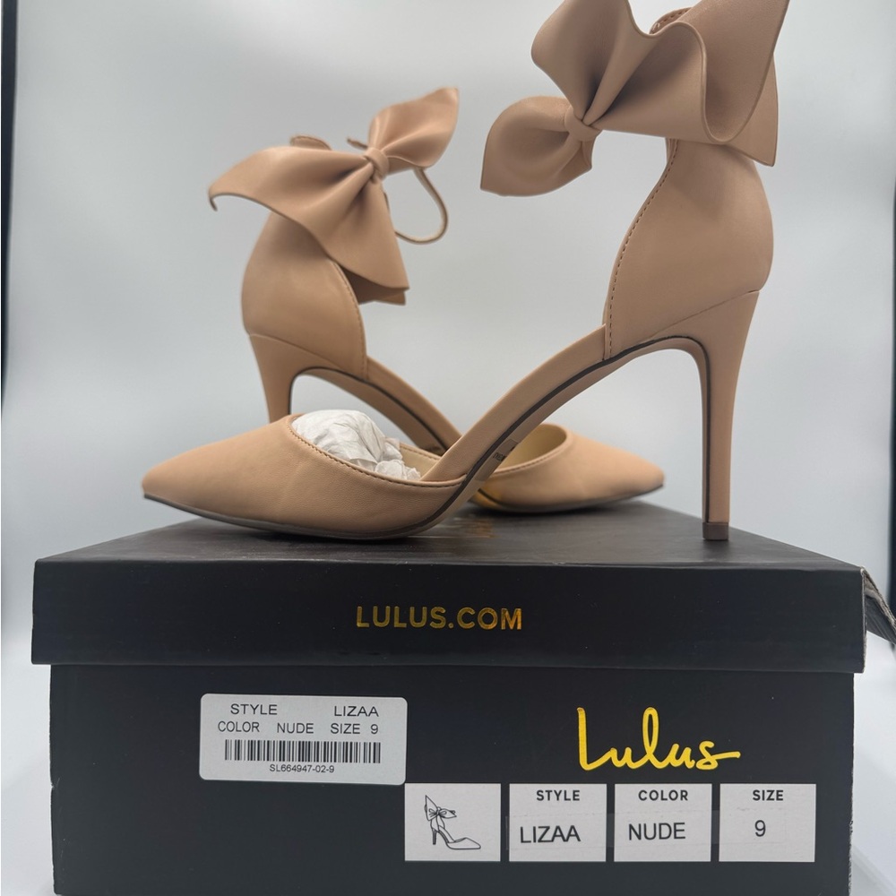 Lulu's Nude Bow Ankle Strap Heels size 9 New in Box - Picture 1 of 8